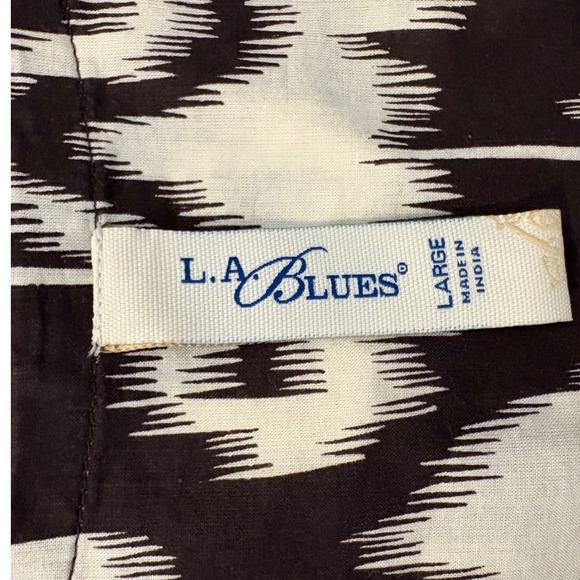 L.A. Blues Blouse Women Ikat Print Smocked Waist Black White Rust Boho Blouse L - Picture 3 of 12